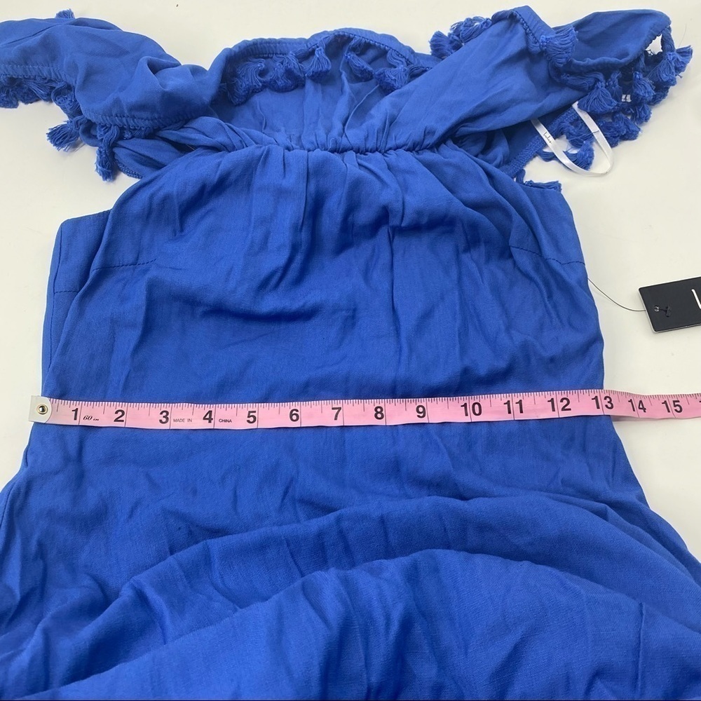 Lulu’s Pensacola blue off shoulder tiered tassel midi dress NWT! S - Picture 11 of 12